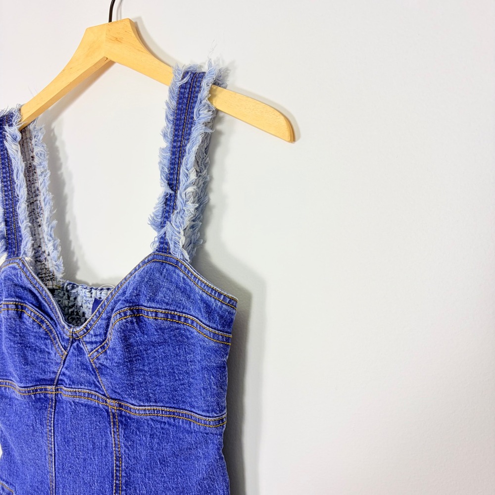 Pilcro Anthropologie Denim Corset Tank Top Vest Blue Frayed Straps Size 4 NEW - Picture 4 of 7